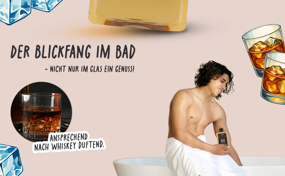 Accentra Shower gel SPECIAL BLEND in bottle incl gift box in whiskey look 400ml fragrance Whiskey refillable blackorange - aplus content image