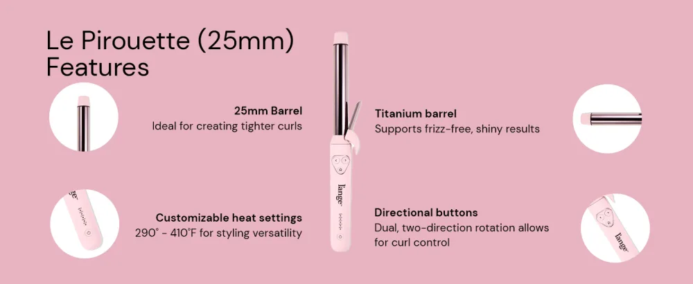 L'ANGE HAIR Le Pirouette 25MM Titanium Rotating Curling Iron Self-Rotating Curler - 1 Inch - Pink - Module 2A