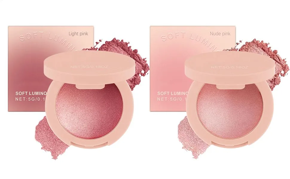 Blush For CheeksBlush Makeup for Cheeks Highly Pigmented Glitter Cosmetics Long Lasting Buildable for Women Girls Party Wedding Light Pink - Poeder Blush