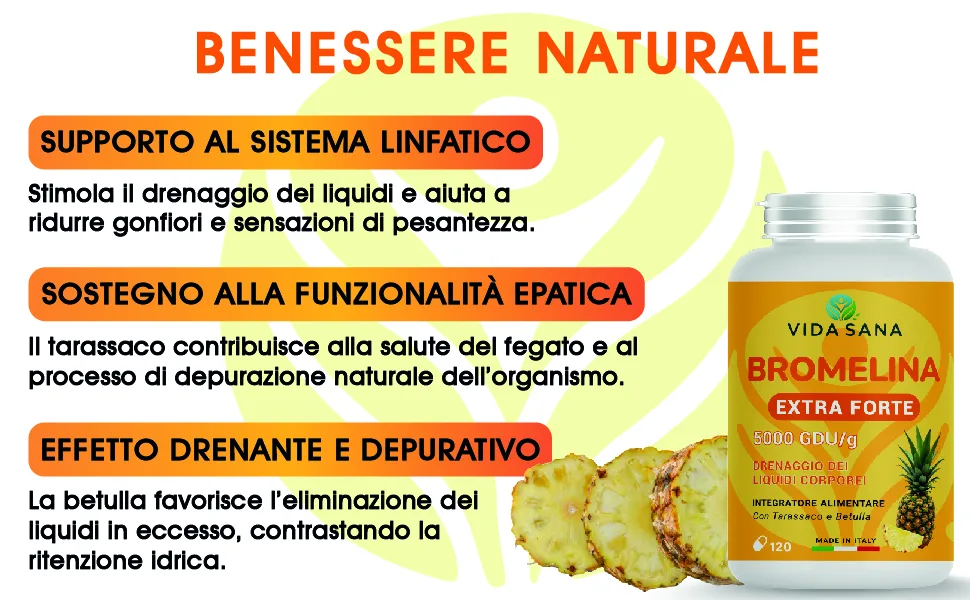 jasa srls Bromelina 5000 GDUg with dandelion natural food supplement with high titration for fluid drainage and cleaning function 120 capsules - aplus content image