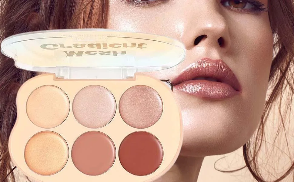 Highlighter Makeup Palette 6 Colors Face Bronzers And Highlighter Palette Waterproof Cream Texture Blendable Long Lasting Makeup - Blozen En Highlighter Palette