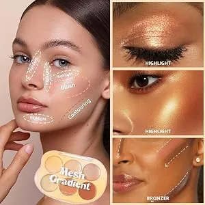 Ceprznvey Highlighter Palette 6 Colors Face Bronzers And Highlighter Palette Waterproof Cream Texture Blendable Long Lasting Makeup - Veilige samenstelling