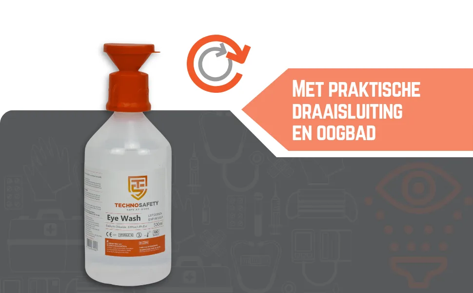 Eyewash bottle Eyewash 500 ml NaCl 09 Best before 122028 - Technosafety oogspoelfles