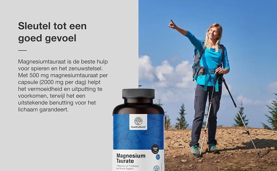 Be Healthy Group doo Magnesium Taurate 2000mg 120 Vegetable Capsules Magnesium + Taurine High Concentration Support for Muscles and Nervous System Easily Digestible - aplus content image