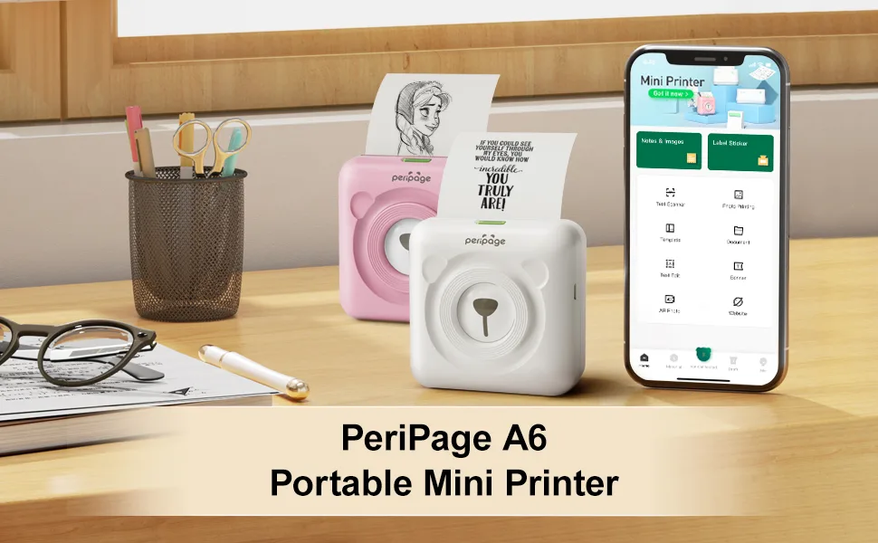 PeriPage A6 Mini Bluetooth Portable Thermal Printer - White - A6 2