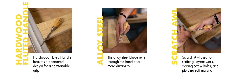 General Tools Scratch Awl Tool with Hardwood Handle - Scribe  Layout Work  & Piercing Wood - Alloy Steel Blade 1 Steel - scratch awl, scribe awl, scribe, art tool, crafts tool, punching tool, sewing tool