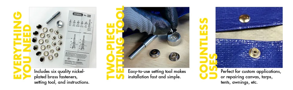 General Tools 1265 Snap Fastener Kit with 6 Fasteners - general tools 1265 snap fastener kit, repair kit, brass fastener kit, snap repair kit, tarp repair