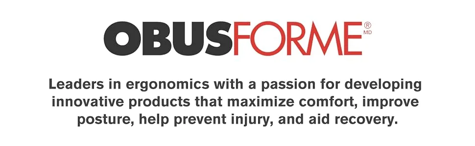 ObusForme Lowback Backrest Support   Lower Back Padded Seat Cushion and Lumbar Support Pillow  Portable Posture Support with Soft and Durable Foam Black - Obusforme brand logo leader in ergonomics