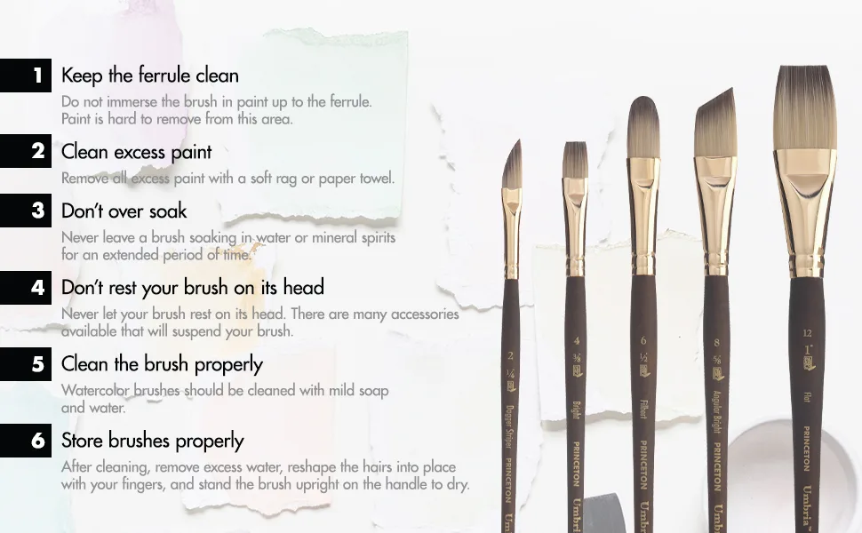 Princeton Umbria Short Handle Synthetic Paint Brush for Watercolor  Acrylic and Oil  Series 6250  Dagger Striper  6 - Care for Brushes