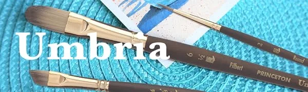 Princeton Umbria Short Handle Synthetic Paint Brush for Watercolor  Acrylic and Oil  Series 6250  Dagger Striper  6 - Umbira Logo