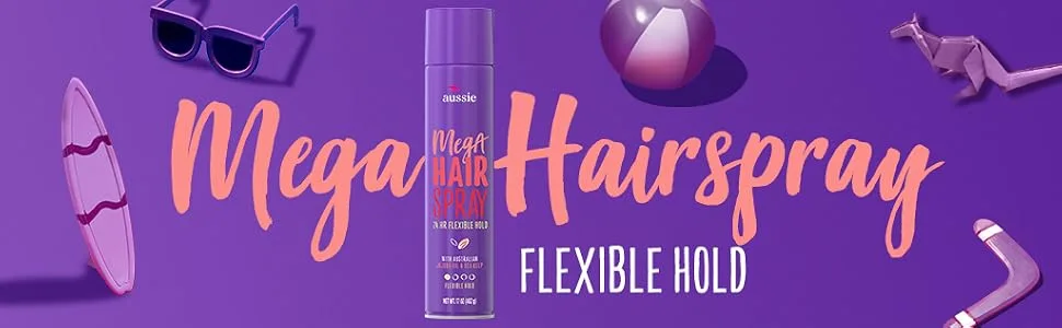 Aussie Mega Hair Spray  Flexible Hold  14 oz Mega Spray 14 Oz - Aussie Mega Hairspray 24 hour Flexible Hold with Australian Jojoba Oil and Sea Kelp