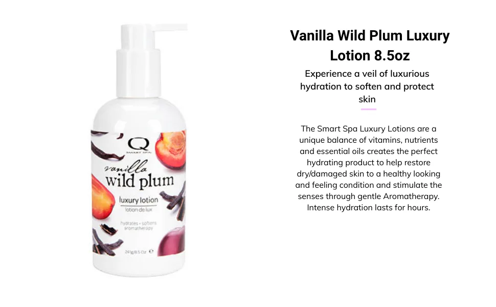 QTICA Luxury Lotion Smart Spa (Vanilla Wild Plum  8.5oz) Vanilla Wild Plum 8.5 Ounce - product information 3