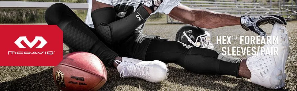 McDavid Hex Padded Forearm Compression Sleeve for Football & Contact Sports  Moisture Wicking to Keep You Dry & Cool  Includes 2 Sleeves Medium Black - product information 1