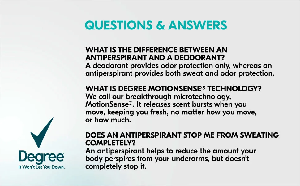 Degree Antiperspirant for Women Protects from Deodorant Stains Pure Clean Deodorant for Women 2.6 oz - Questions and Answers