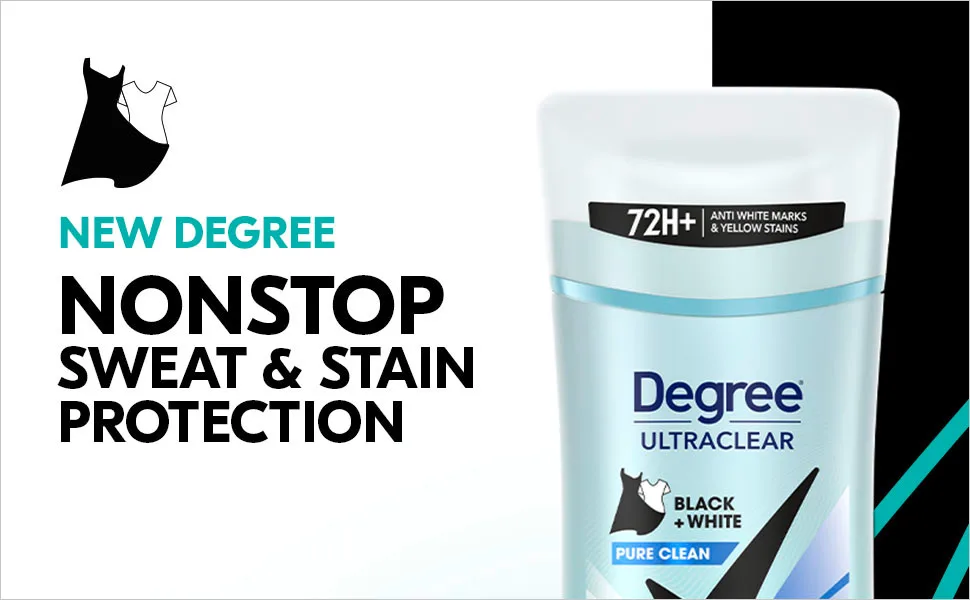Degree Antiperspirant for Women Protects from Deodorant Stains Pure Clean Deodorant for Women 2.6 oz - Top half of Degree UltraClear Black+White Pure Clean Antiperspirant Deodorant