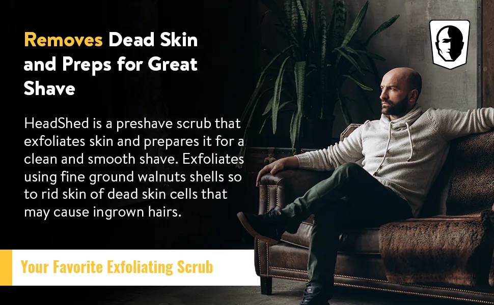 HeadBlade HeadShed Men's Exfoliating Scrub - 5 oz - Face Wash & Cleanser - Removes Dead Skin and Preps for Great Shave - HeadBlade HeadShed Men