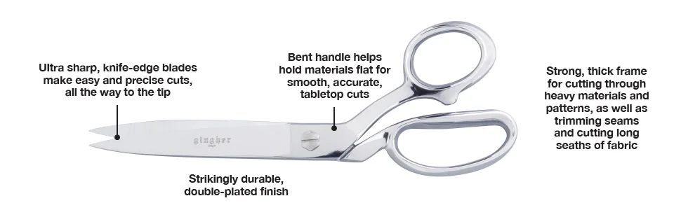 Gingher Inc  10 (01-005285) 10 Inch Silver - Gingher 01-005285 Knife Edge Bent Trimmers 10 Inch