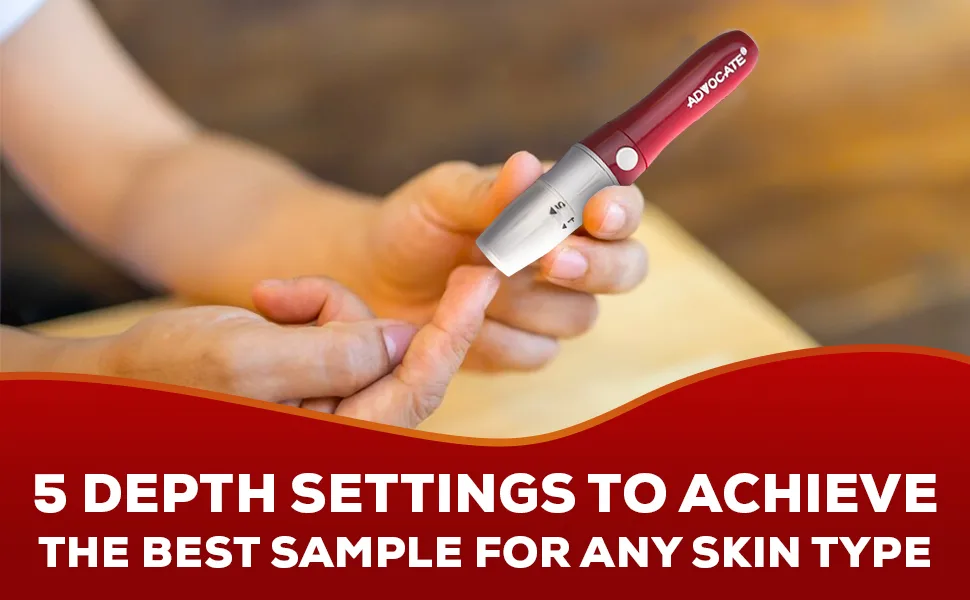 Advocate Lancing Device with Less Pain Design  Blood Sample Pen for Diabetes Testing  Adjustable for Minimizing Pain and Discomfort in Blood Glucose Testing - 970:600 easy to use