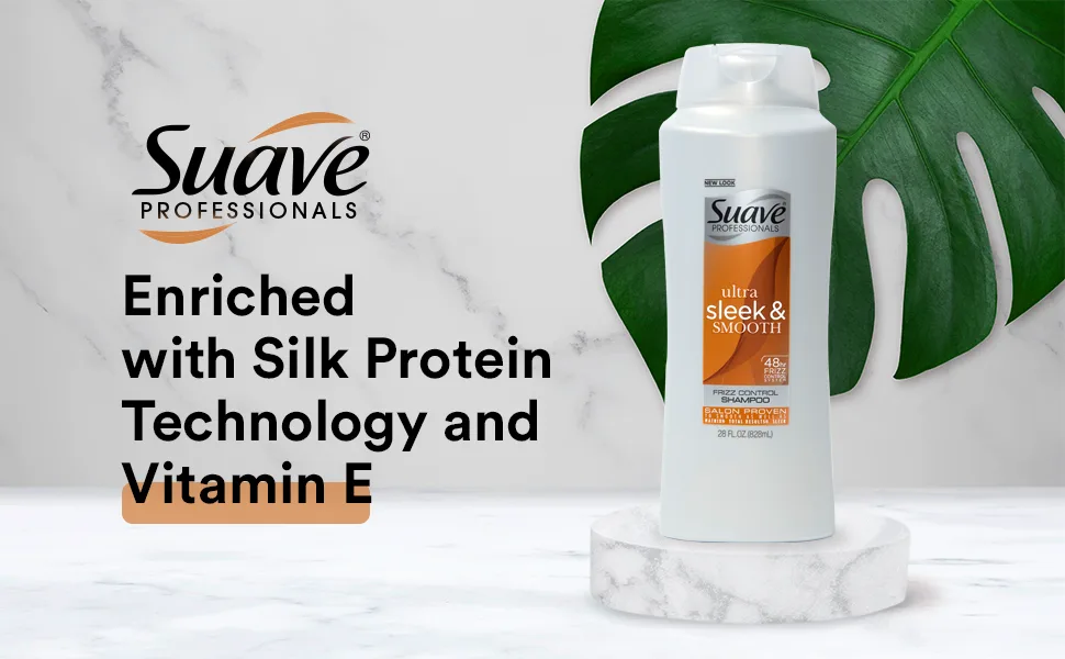 Suave Professionals Smoothing Shampoo for Frizz Control Ultra Sleek and Smooth with Vitamin E for Hair 28 oz - With Silk Protein Technology and Vitamin E