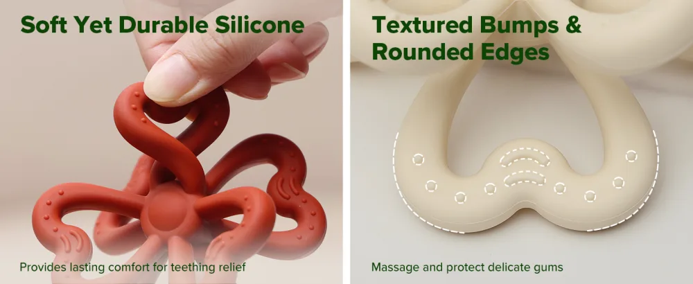 Haakaa Silicone Clover Teether Silicone Teething Toys for Babies Soft & Easy Hold Chew Toy for Infant BPA Free - Copper - product information 4