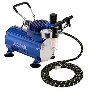 Master Airbrush Multi-purpose Gravity Feed Dual-action Airbrush Kit with 6 Foot Hose and a Powerful 1/5hp Single Piston Quiet Air Compressor Standard - Airbrush Compressor