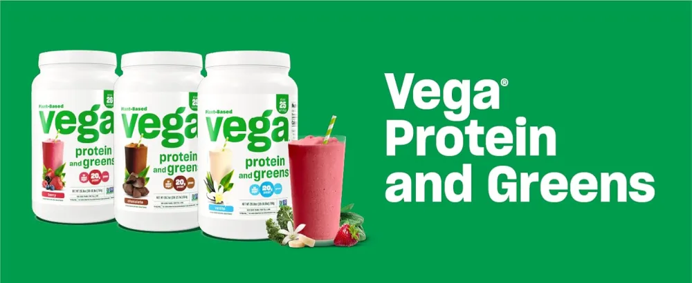 Vega Protein and Greens Protein Powder 20g Plant Based Protein Plus Veggies -Packaging May Vary- Berry flavour - 1.3 lbs - Protein & Greens