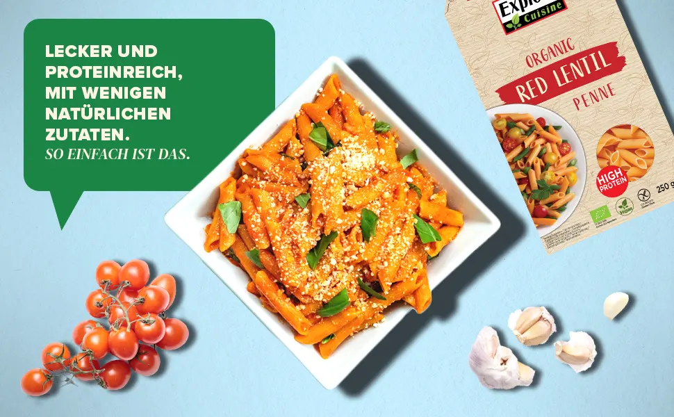 EXPLORE CUISINE RED LENTIL PENNES 250G - penne de lentilles rouges