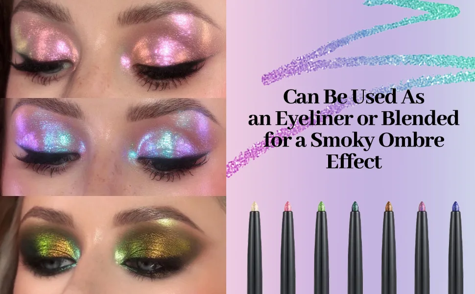  Erinde Erinde Metallic Chameleon Blue Glitter Eyeliner Pencil Multicolor Eye Stick Long-Lasting Sparkling Eyeliner - Eyeliner
