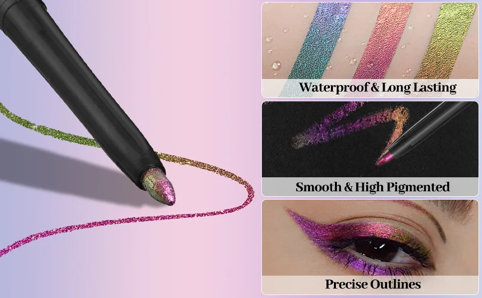  Erinde Erinde Metallic Chameleon Blue Glitter Eyeliner Pencil Multicolor Eye Stick Long-Lasting Sparkling Eyeliner - eyeliner