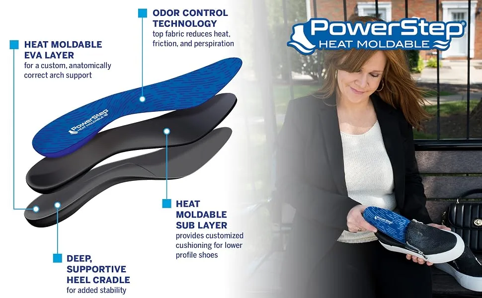 Powerstep Archmolds Maximum Orthotic Insoles  Heat Moldable Shoe Inserts for Maximum Cushioning and Full Support  Blue Men's 15-15.5 - PowerStep Heat Moldable