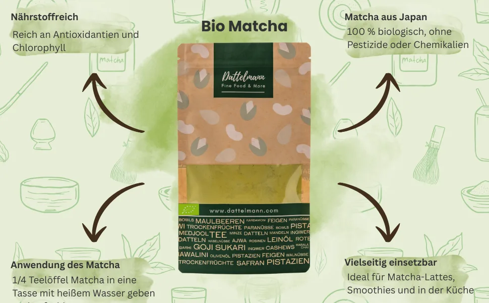  Palmyra Verlag DATTELMANN Organic Matcha Tea Powder 100g - Original from Japan - En-tête Matcha