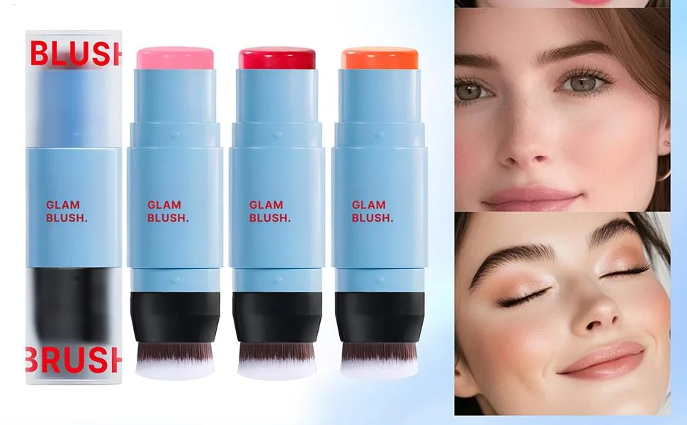  Teksome Blush Stick - Lightweight Multi-Use Stick for Lips & Cheeks | Long-Lasting Moisturizing Makeup with Dual Ends for Travel and Office - Stick Blush Joues Et Lèvres