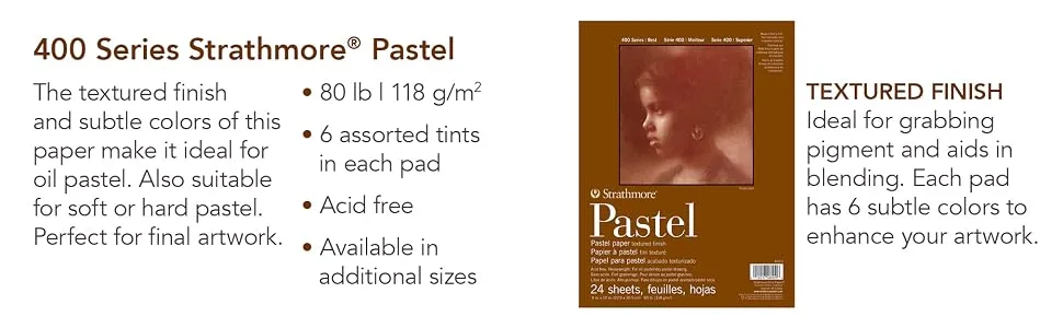 Strathmore 400 Series Pastel Pad  Assorted Colors  9x12 Glue Bound  24 Sheets 9x12 - Strathmore 400 Series Pastel