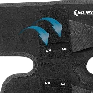 Mueller Sports Medicine Adjustable Hinged Knee Brace  Black/Gray  One Size Fits Most - Adjustable sizing pockets (S/M or L/XL) for hinges provide optimal support.