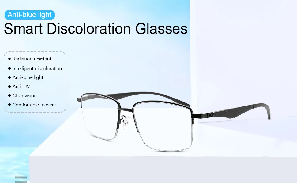 YIMI Photochromic Progressive Multifocus Computer Reading Glasses Spring Hinge Transition UV Sunglasses Anti Glare Sun Reader - 2.5 X - Flexible Semi- Rimless Progressive Multifocal Reading Glasses
