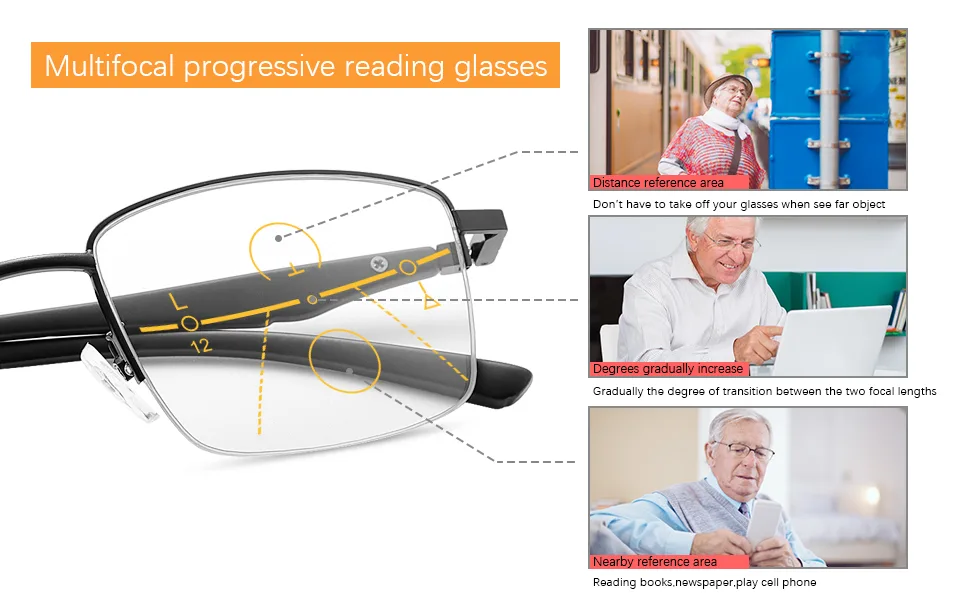 YIMI Photochromic Progressive Multifocus Computer Reading Glasses Spring Hinge Transition UV Sunglasses Anti Glare Sun Reader - 2.5 X - Progressive Multifocal Reading Glasses
