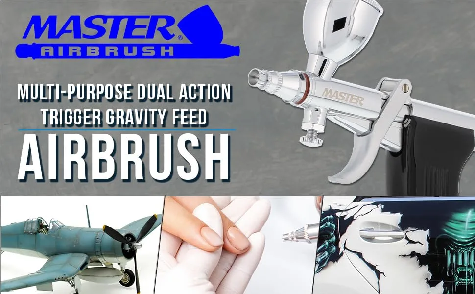 Master Airbrush Model G79 All-Purpose Precision Fixed Dual-Action Trigger Style - Master Airbrush Multi-Purpose Dual Action Trigger Gravity Feed Airbrush