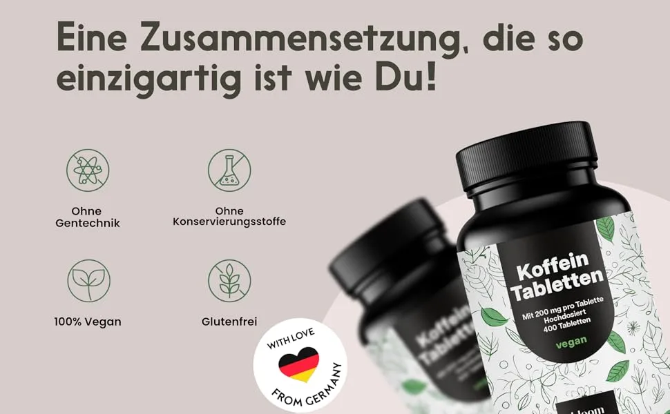High Dosed Caffeine Tablets - 400 Tablets - 200mg Caffeine Per Tablet - Vegan - Lab Tested & Made in Germany - Lab Tested - P - aplus content image