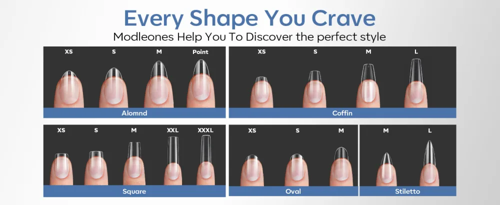 Modelones Modelones 360-Piece False Nail Set - Full Cover - Soft Gel - PMMA Resin - Glue-On - DIY - Size XS - Almond - aplus content image