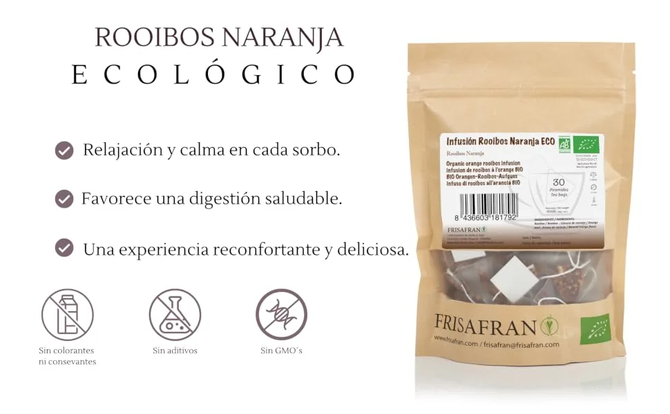  FRISAFRAN FRISAFRAN | Organic Orange Rooibos Pyramids Infusion 30 units | 60g | Relaxing | Digestive | Rooibos Tea | Unique Flavor | Mo - Rooibos Orange 1
