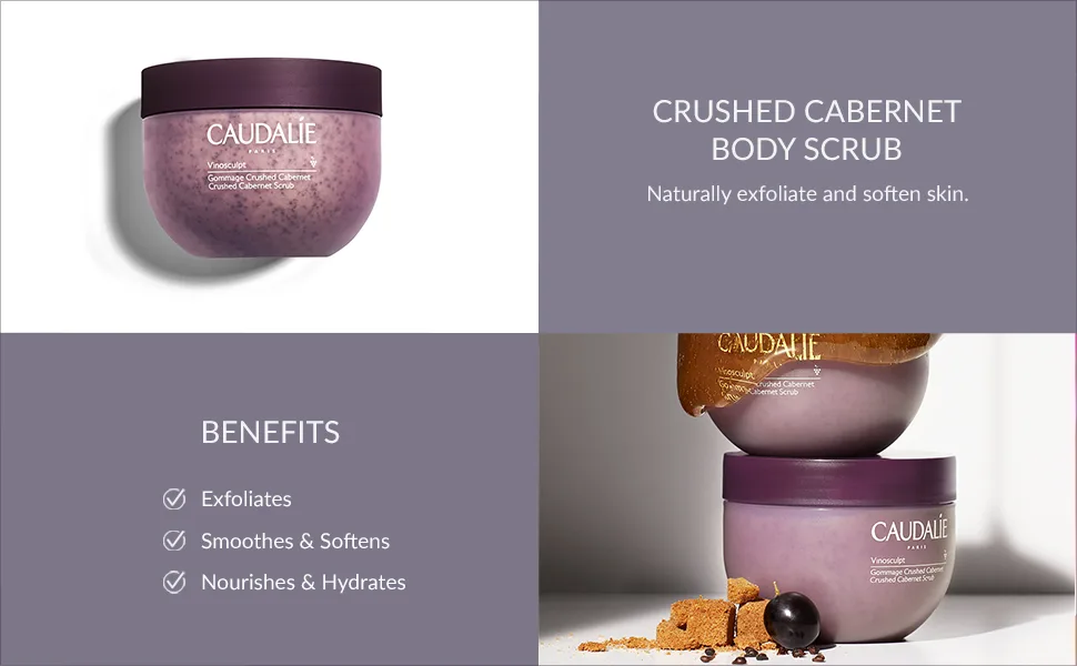 Caudalie Vinosculpt Crushed Cabernet Exfoliating Body Scrub  Bump Eraser for Smooth and Moisturized Skin  8.4 oz - Crush cabernet