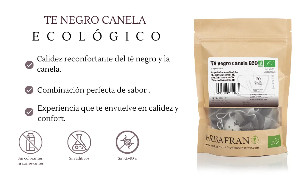  FRISAFRAN FRISAFRAN | Organic Pyramid Cinnamon Black Tea 30 units | 60g | Black Tea | Black Tea Bags | Natural Antioxidant & Energizer | Decaffeinated Tea | Cinnamon Tea | No Additives - THE CANNELLE
