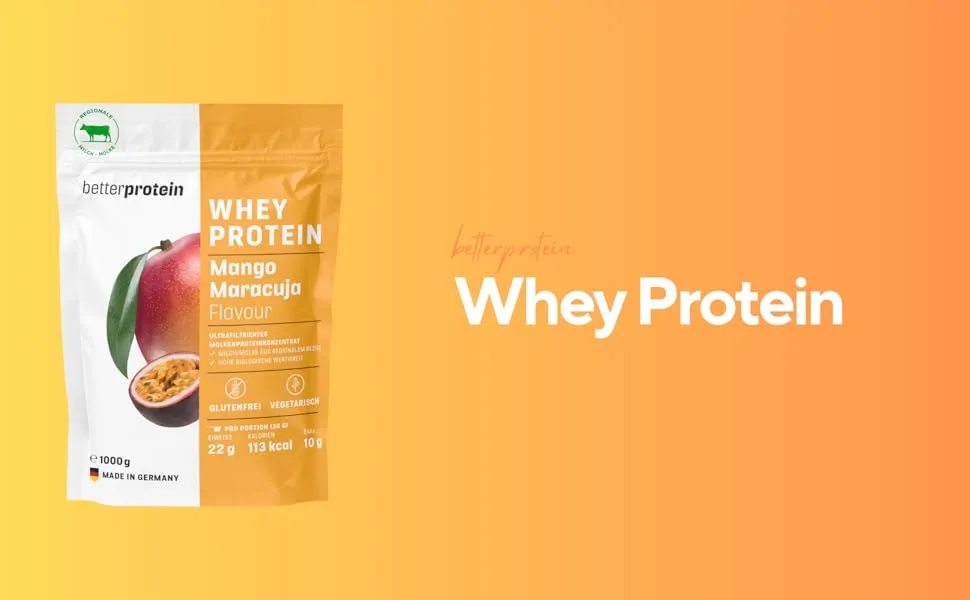  betterprotein betterprotein Whey Protein Mango/Passion Fruit 1 kg made in Germany from regional milk protein powder - Protéines protéinées betterprotein Sport Fitness