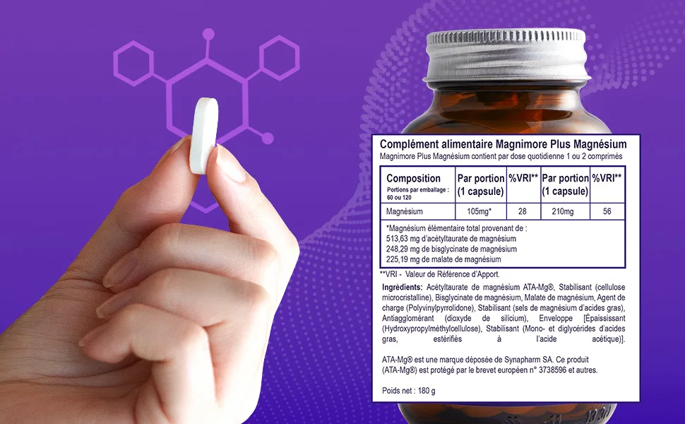  Magnimore Magnimore Plus 120 Triple Magnesium Complex with ATA-Mg Bisglycinate Malate & N-Acetyltaurate For Energy Relaxation & - aplus content image