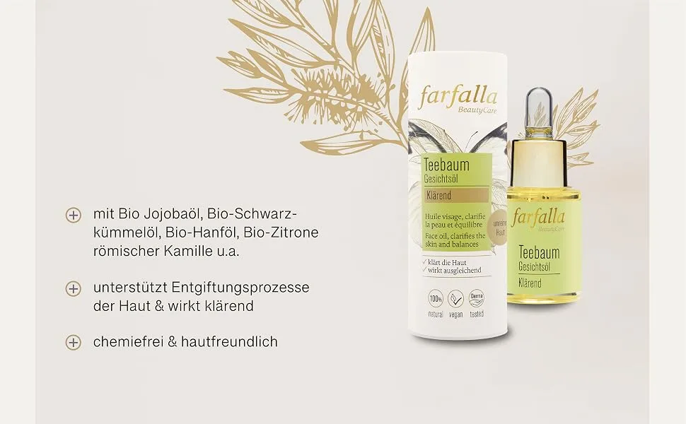  farfalla farfalla Teebaum Face Oil - Clarrend - 100% Certified Natural Cosmetics - 15ml - farfalla