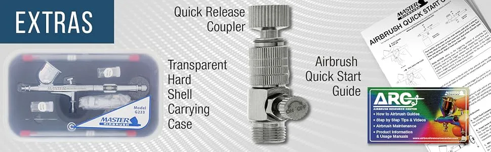 Master Airbrush Master Performance G233 Pro Set with 3 Nozzle Sets (0.2  0.3 & 0.5mm Needles  Fluid Tips and Air Caps) - Dual-Action Gravity Feed Airbrush  1/3 oz Cup  Cutaway Handle - How-to-Guide - Master Airbrush Professional Multi-Purpose Dual-Action Gravity Feed Airbrush Set