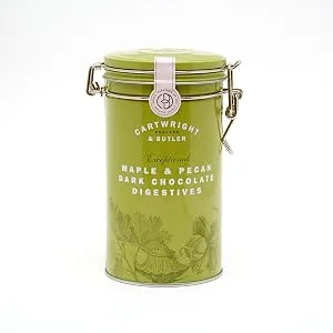  Cartwright & Butler Cartwright & Butler Maple and Pecan Dark Chocolate Storage Box 200g - érable et noix de pécan, biscuits en étain, digestifs, boîte cadeau, chocolat noir, cartwright et majordome