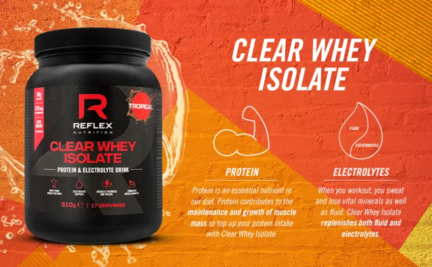  Reflex Nutrition Reflex Nutrition Clear Whey Protein Isolate Powder 20g of protein low sugar low fat Muscle growth and hydration Light and - Lactosérum transparent