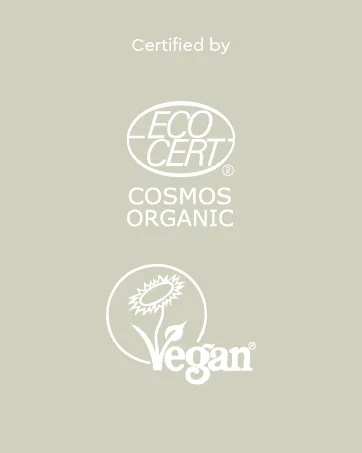  Urtekram Nutricosmetics Coconut Hand Cream Urtekram 75 ml - Logos de certification affichés sur fond clair : symboles de certification Ecocert, Cosmos Organic et Vegan dans un design monochrome blanc.