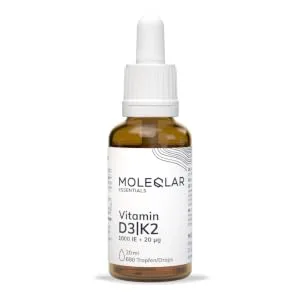  MoleQlar MoleQlar Vitamin D3 K2 Drops - 1000 IU - Vitamin D3 + 20 g - Vitamin K2 M-K7 per drop - Highly bioavailable - Vitamine D3/K2 Gouttes Molqlar